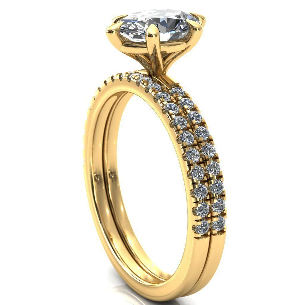 Alessandra Oval Center Stone 6 Claw Prong Diamond Accent Engagement Ring