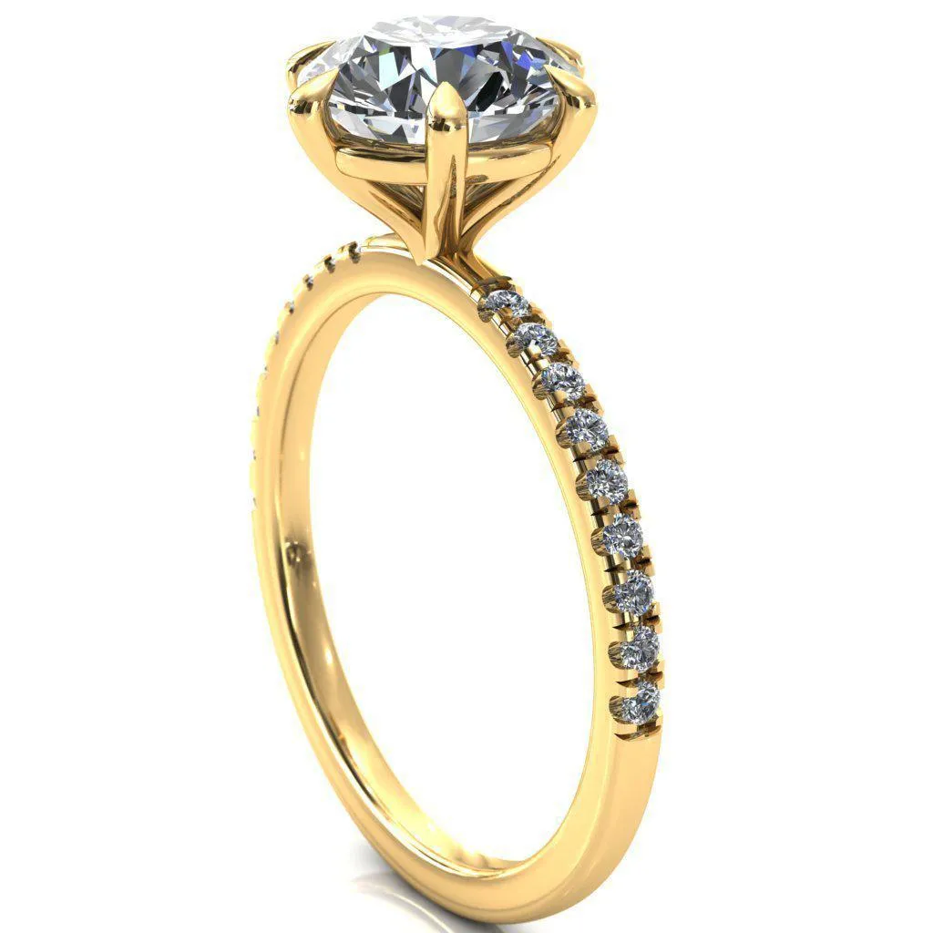 Alessandra Round Center Stone 6 Claw Prong Diamond Accent Engagement Ring