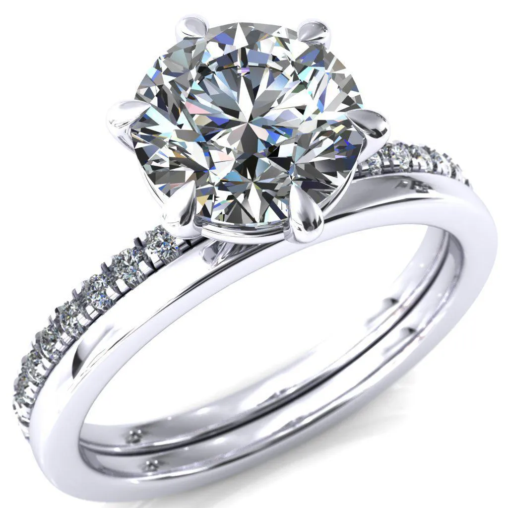 Alessandra Round Center Stone 6 Claw Prong Diamond Accent Engagement Ring