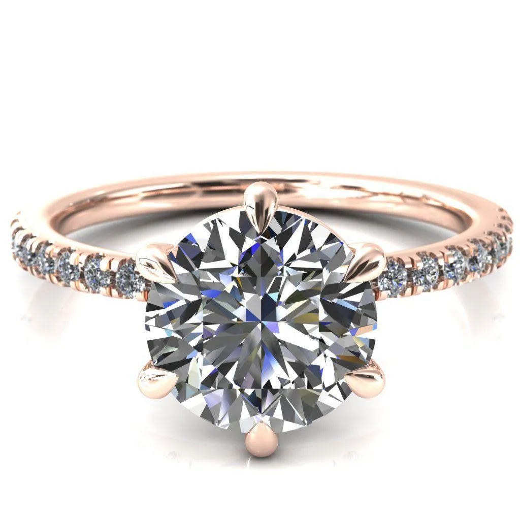 Alessandra Round Center Stone 6 Claw Prong Diamond Accent Engagement Ring
