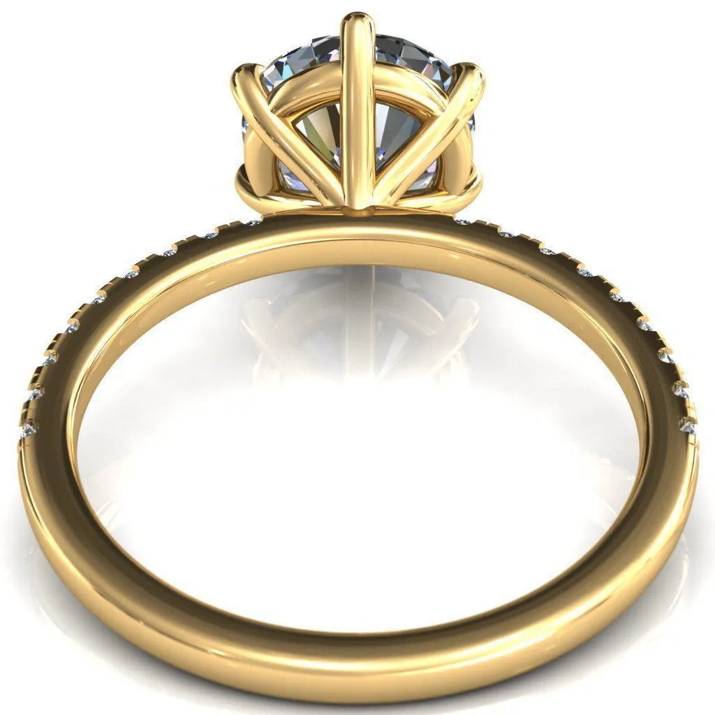 Alessandra Round Center Stone 6 Claw Prong Diamond Accent Engagement Ring