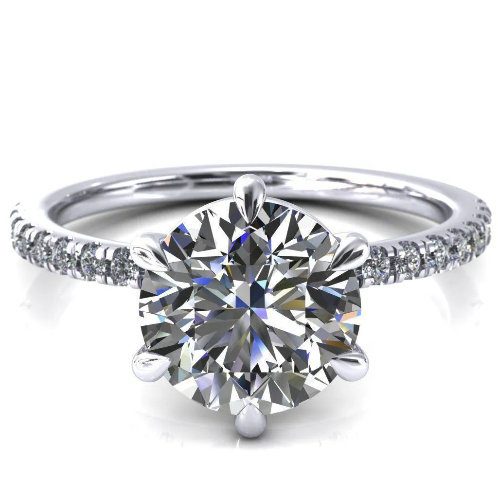 Alessandra Round Center Stone 6 Claw Prong Diamond Accent Engagement Ring