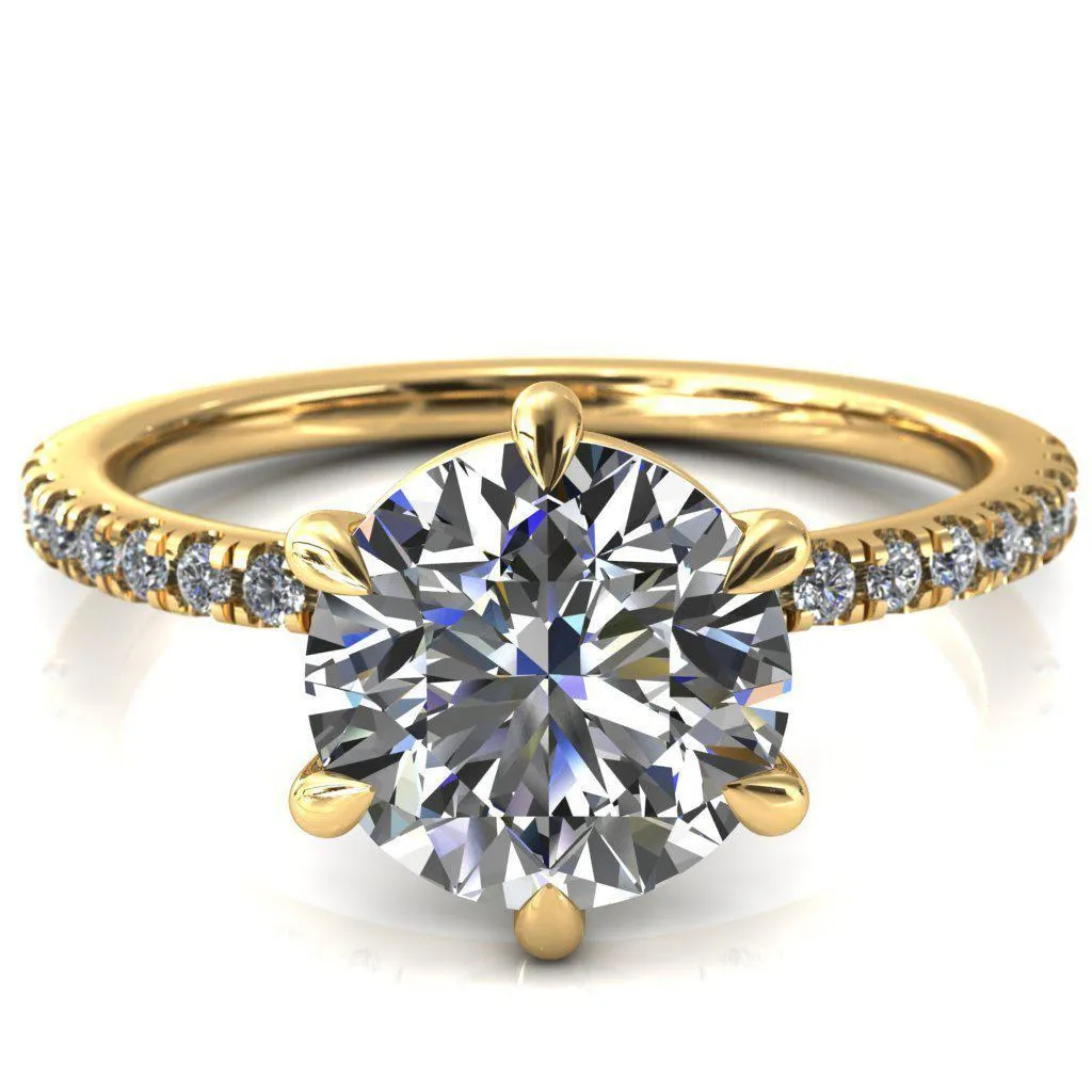 Alessandra Round Center Stone 6 Claw Prong Diamond Accent Engagement Ring