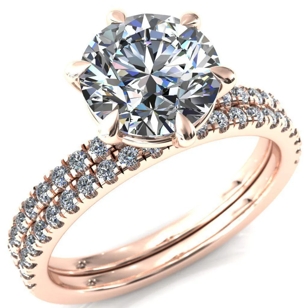 Alessandra Round Center Stone 6 Claw Prong Diamond Accent Engagement Ring