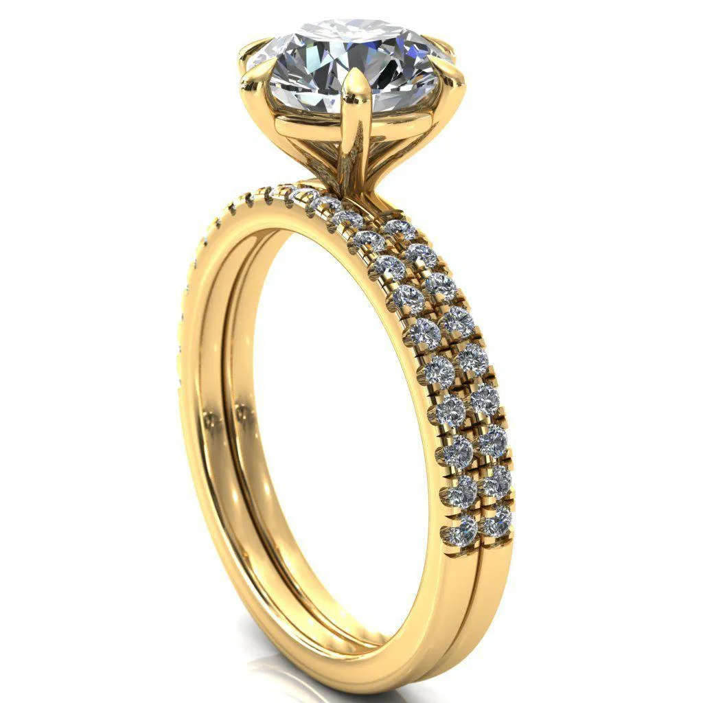 Alessandra Round Center Stone 6 Claw Prong Diamond Accent Engagement Ring