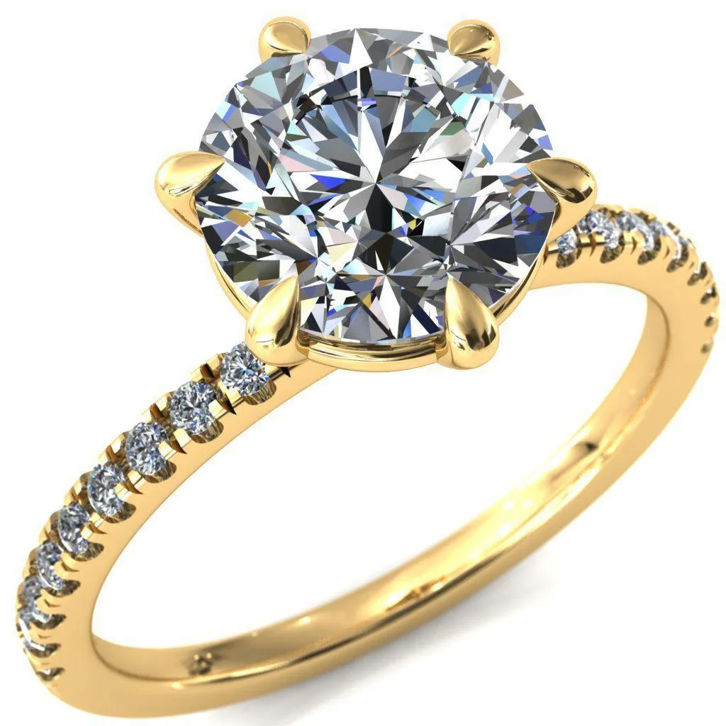 Alessandra Round Center Stone 6 Claw Prong Diamond Accent Engagement Ring