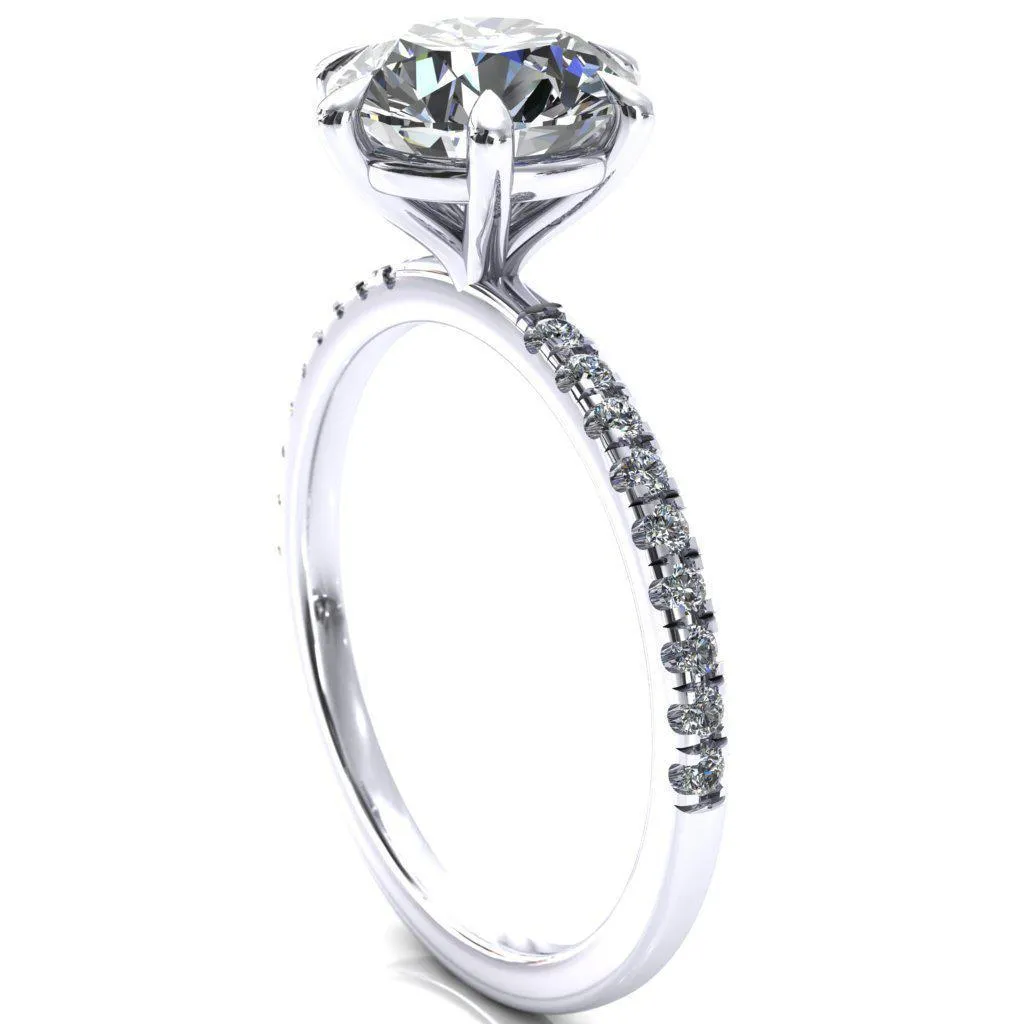 Alessandra Round Center Stone 6 Claw Prong Diamond Accent Engagement Ring