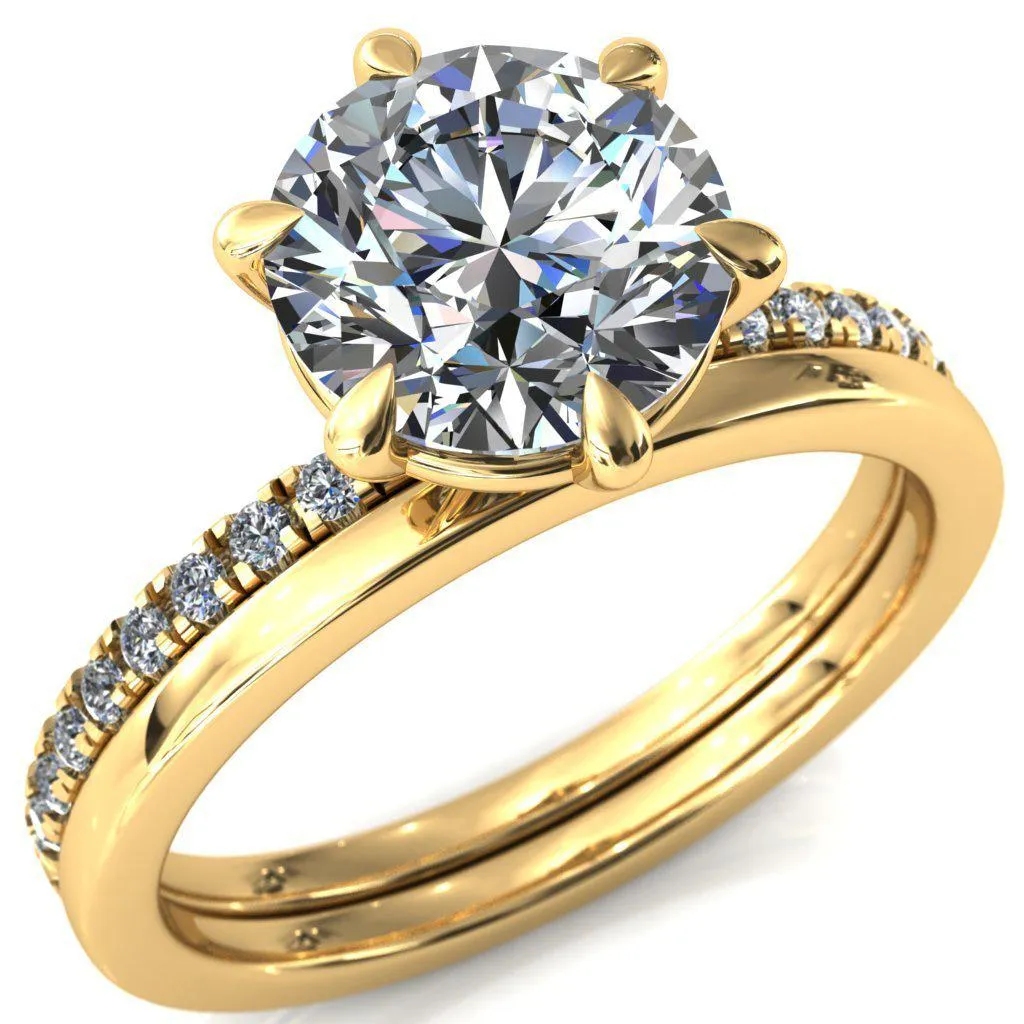 Alessandra Round Center Stone 6 Claw Prong Diamond Accent Engagement Ring