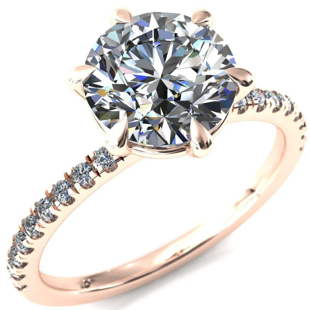 Alessandra Round Center Stone 6 Claw Prong Diamond Accent Engagement Ring