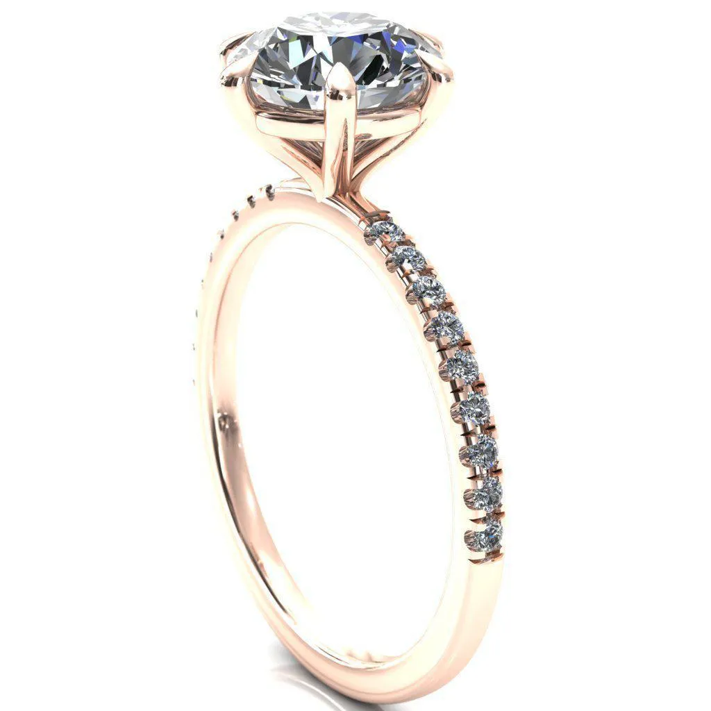 Alessandra Round Center Stone 6 Claw Prong Diamond Accent Engagement Ring