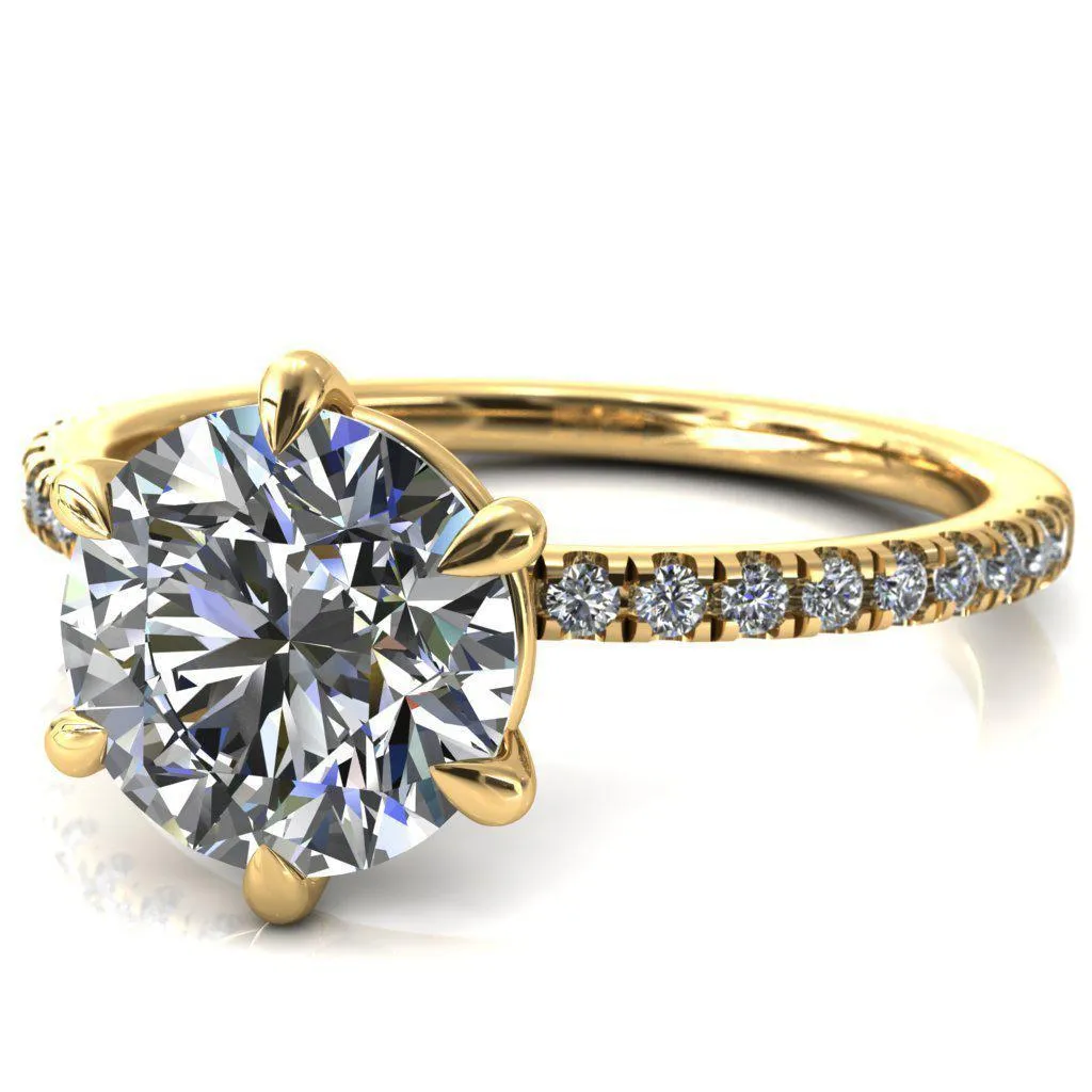 Alessandra Round Center Stone 6 Claw Prong Diamond Accent Engagement Ring