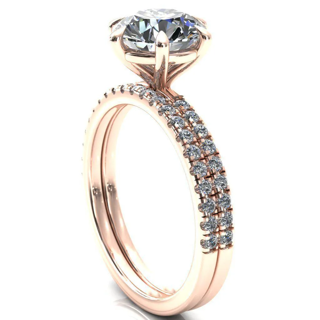 Alessandra Round Center Stone 6 Claw Prong Diamond Accent Engagement Ring