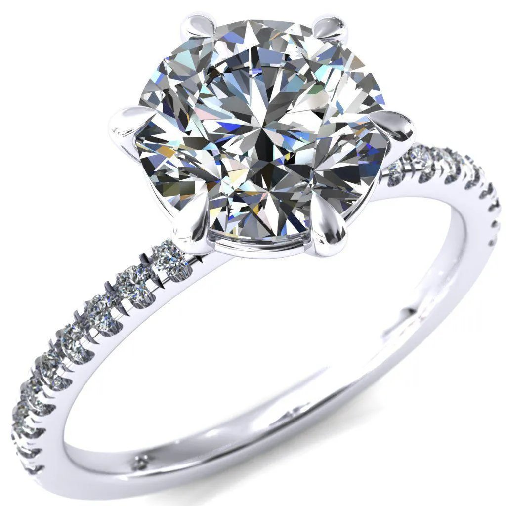 Alessandra Round Center Stone 6 Claw Prong Diamond Accent Engagement Ring