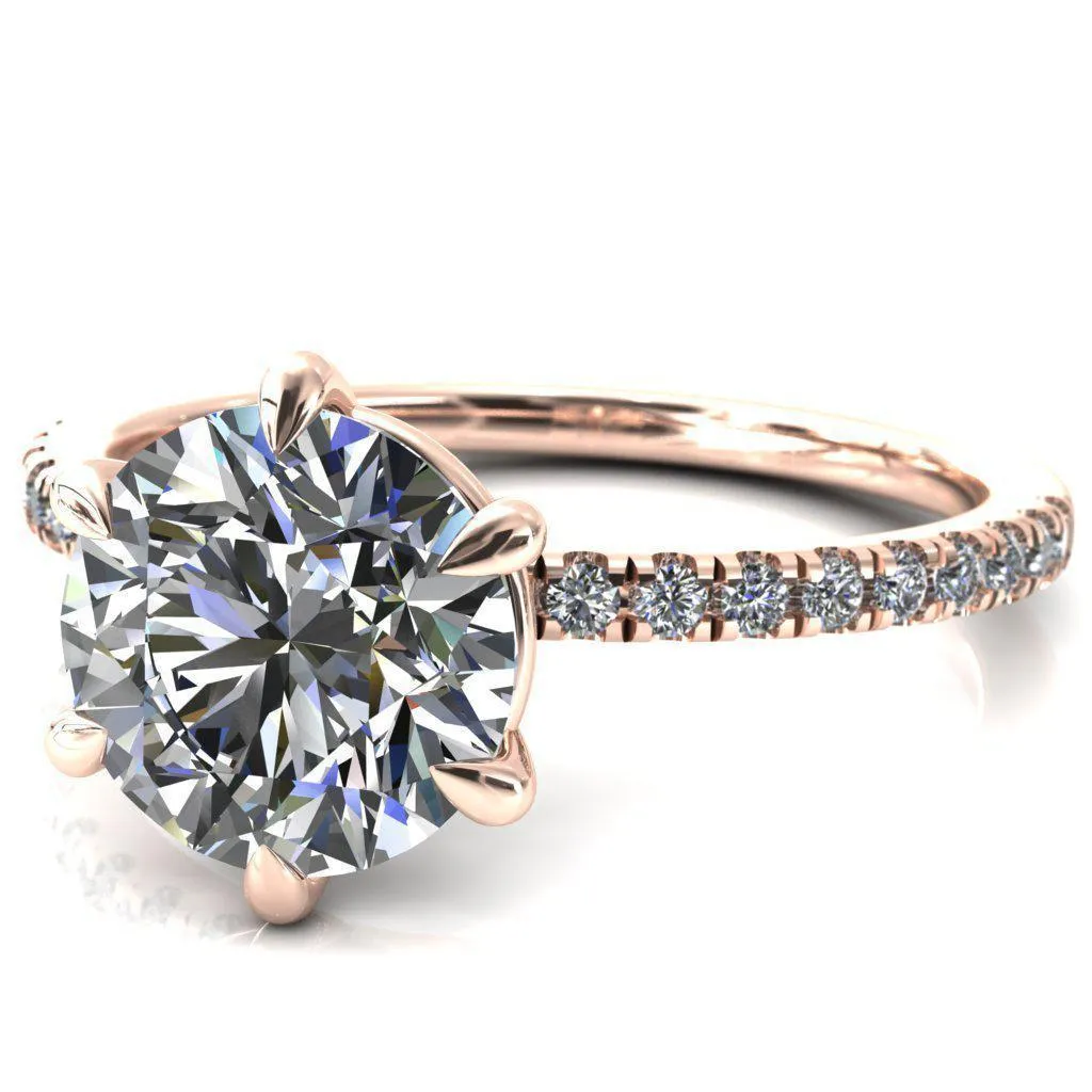 Alessandra Round Center Stone 6 Claw Prong Diamond Accent Engagement Ring