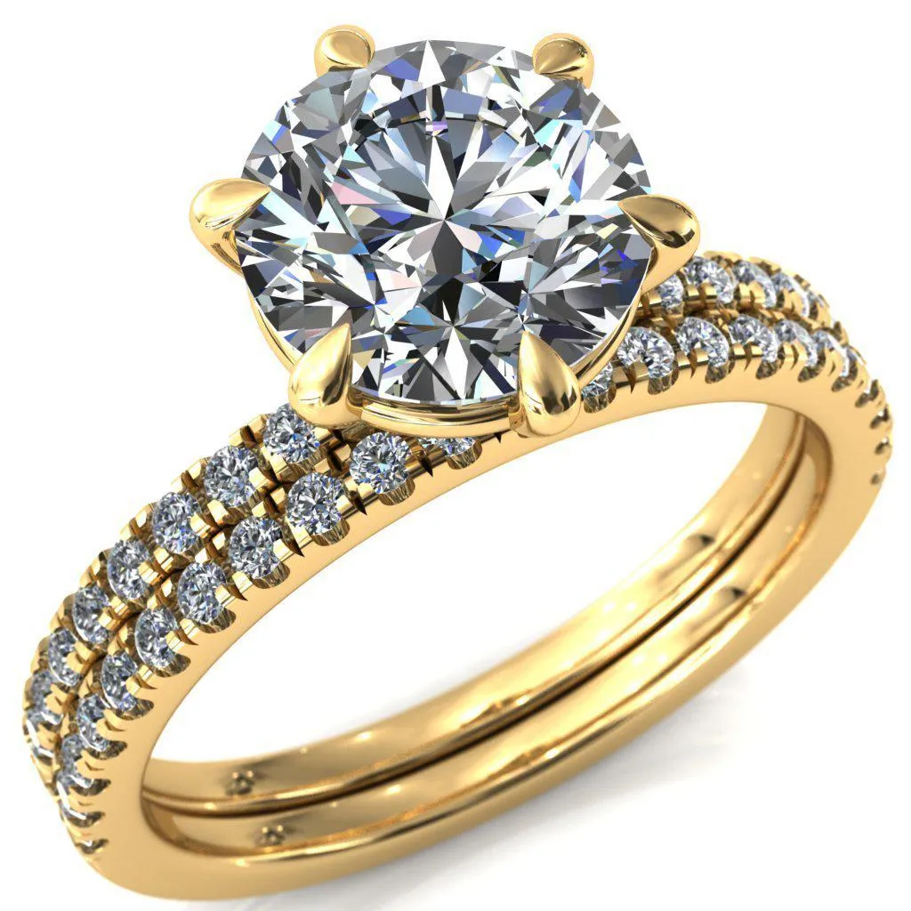 Alessandra Round Center Stone 6 Claw Prong Diamond Accent Engagement Ring