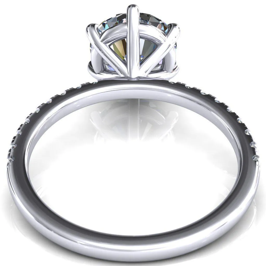 Alessandra Round Center Stone 6 Claw Prong Diamond Accent Engagement Ring