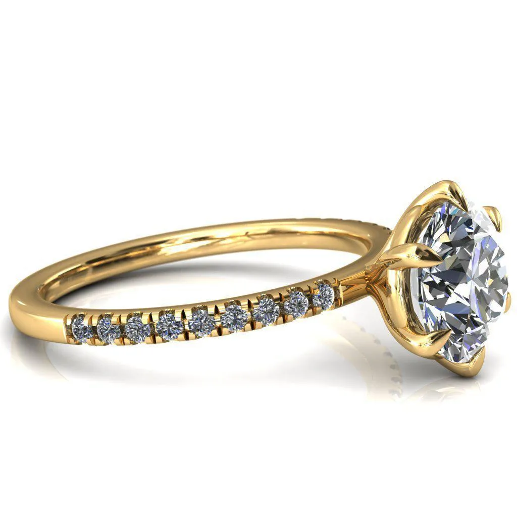 Alessandra Round Center Stone 6 Claw Prong Diamond Accent Engagement Ring