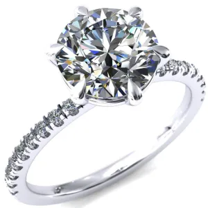 Alessandra Round Center Stone 6 Claw Prong Diamond Accent Engagement Ring