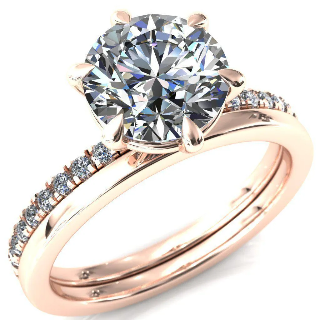Alessandra Round Center Stone 6 Claw Prong Diamond Accent Engagement Ring