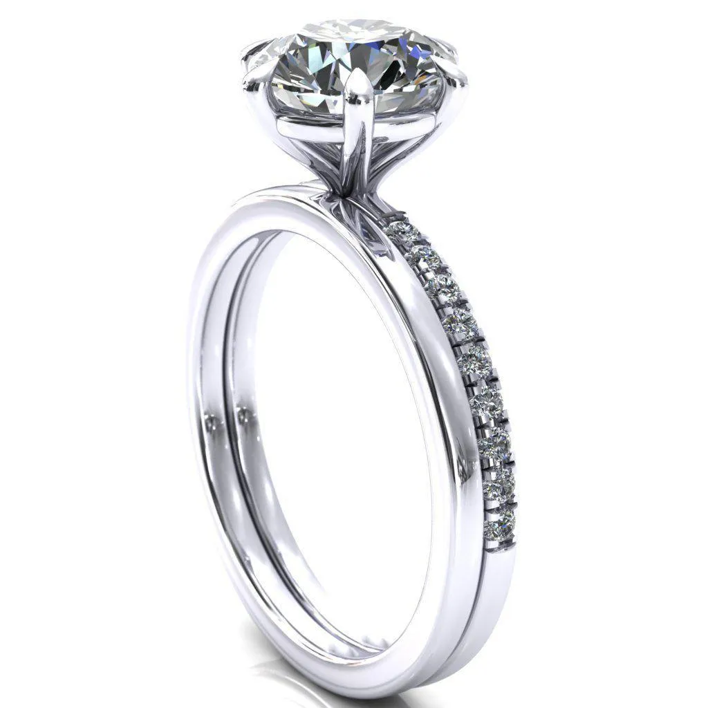 Alessandra Round Center Stone 6 Claw Prong Diamond Accent Engagement Ring