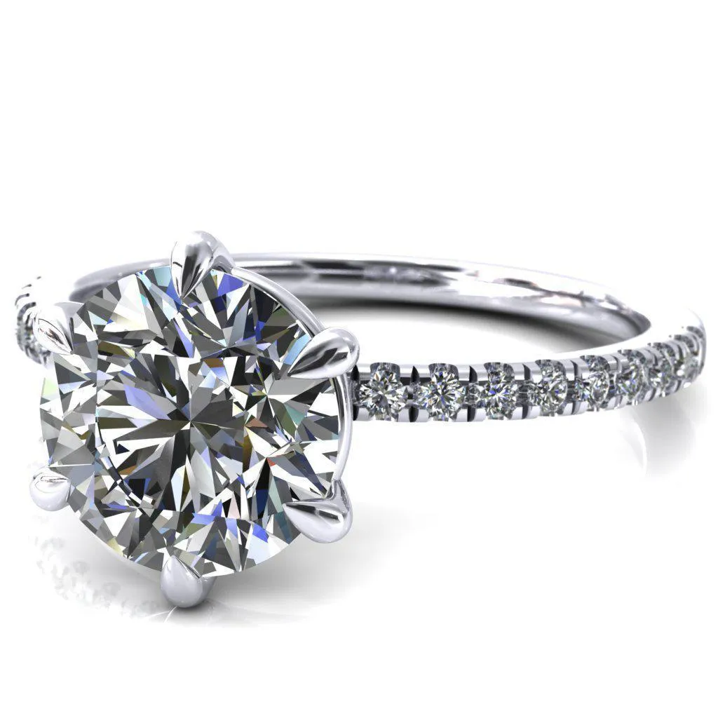Alessandra Round Center Stone 6 Claw Prong Diamond Accent Engagement Ring