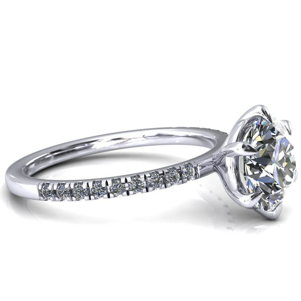 Alessandra Round Center Stone 6 Claw Prong Diamond Accent Engagement Ring