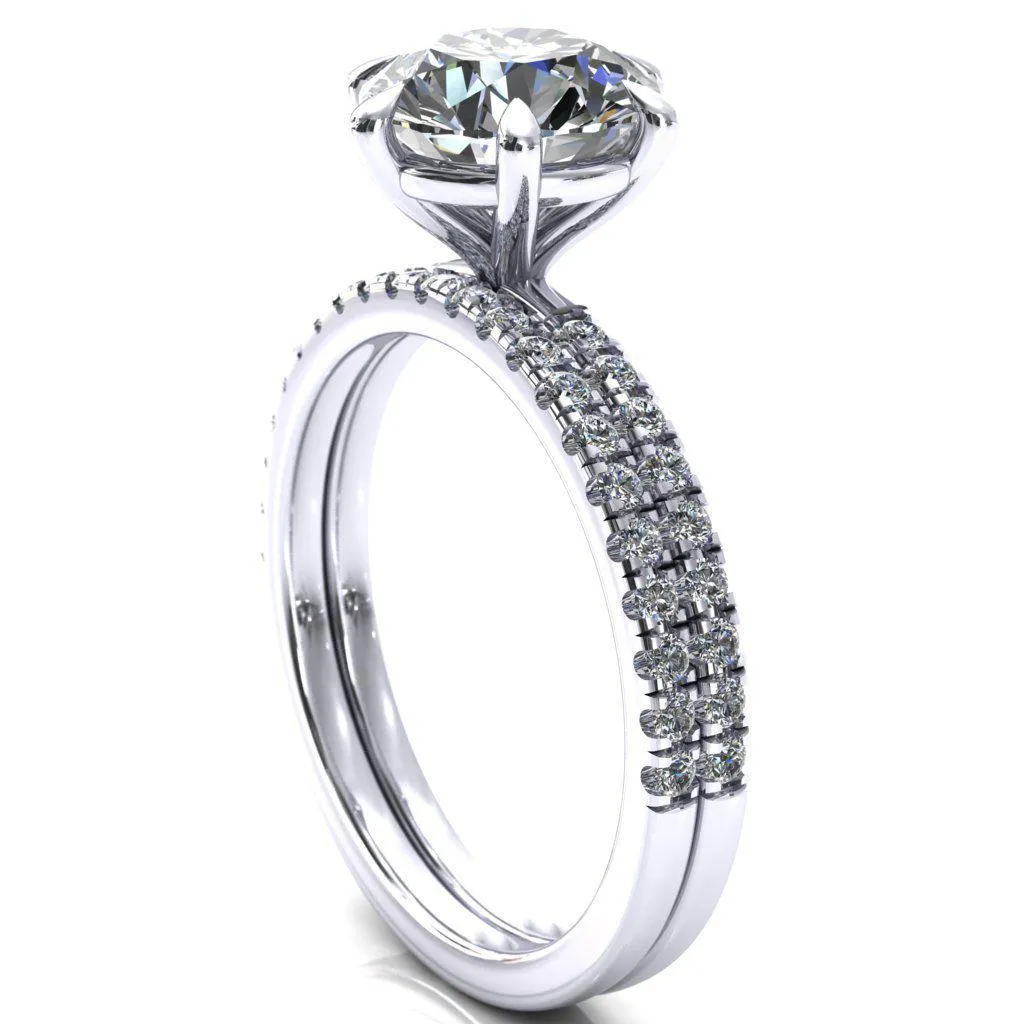 Alessandra Round Center Stone 6 Claw Prong Diamond Accent Engagement Ring
