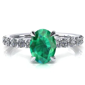 Alessi Oval Emerald 4 Claw Prong 3/4 Micro Pave Engagement Ring