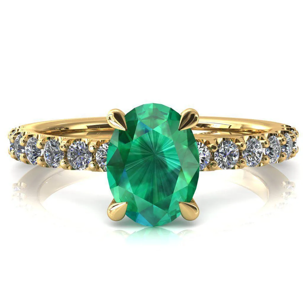 Alessi Oval Emerald 4 Claw Prong 3/4 Micro Pave Engagement Ring