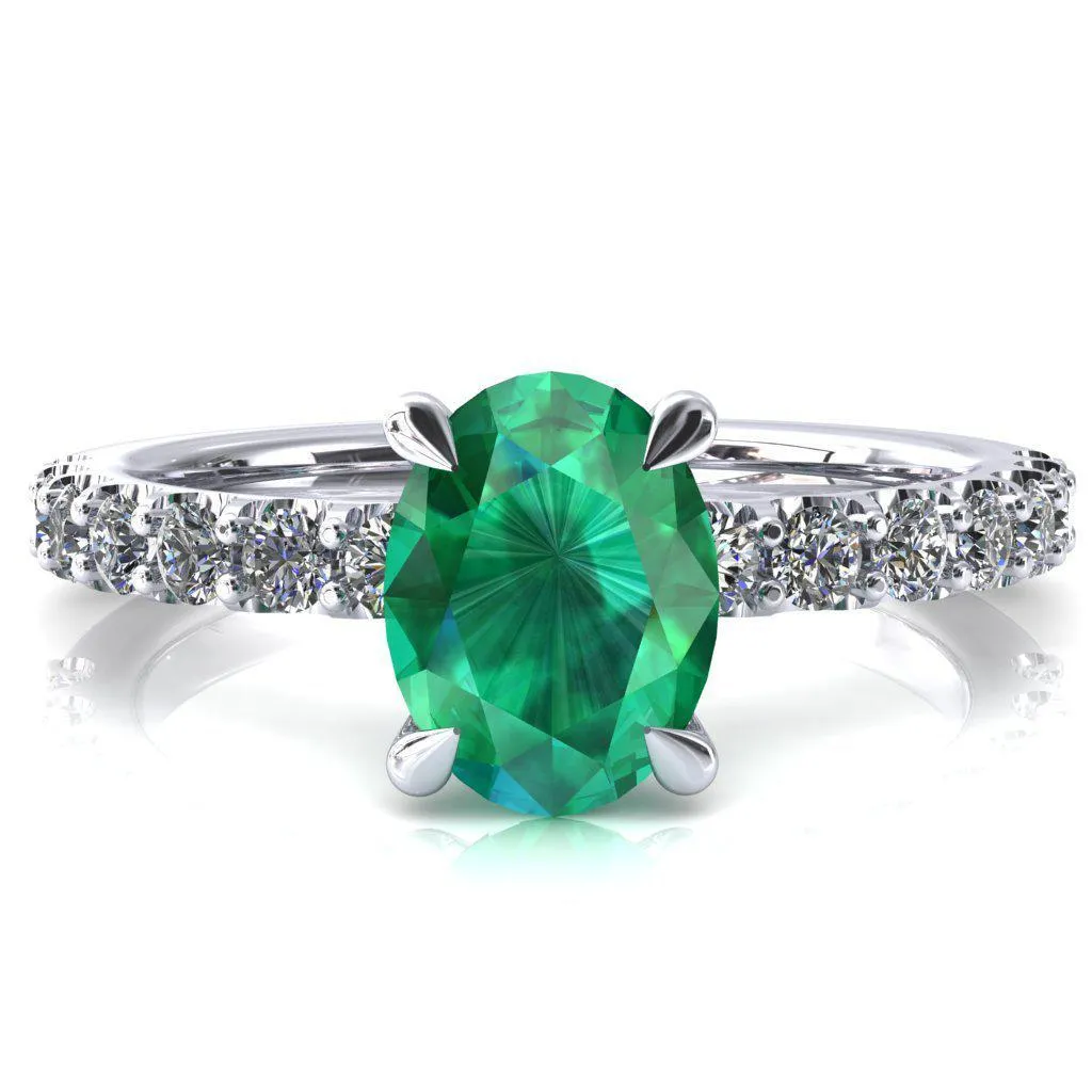 Alessi Oval Emerald 4 Claw Prong 3/4 Micro Pave Engagement Ring