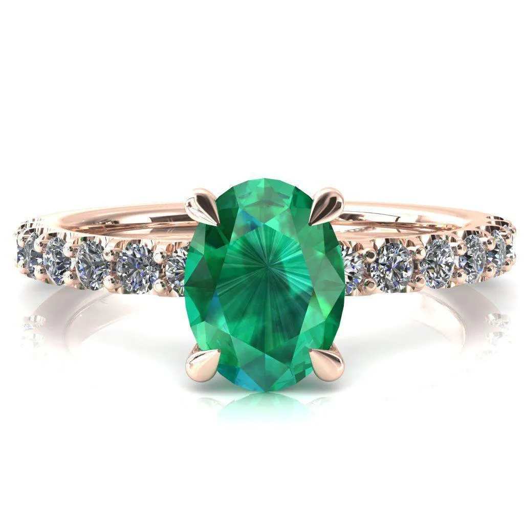 Alessi Oval Emerald 4 Claw Prong 3/4 Micro Pave Engagement Ring
