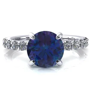 Alessi Round Alexandrite 4 Claw Prong 3/4 Micro Pave Engagement Ring