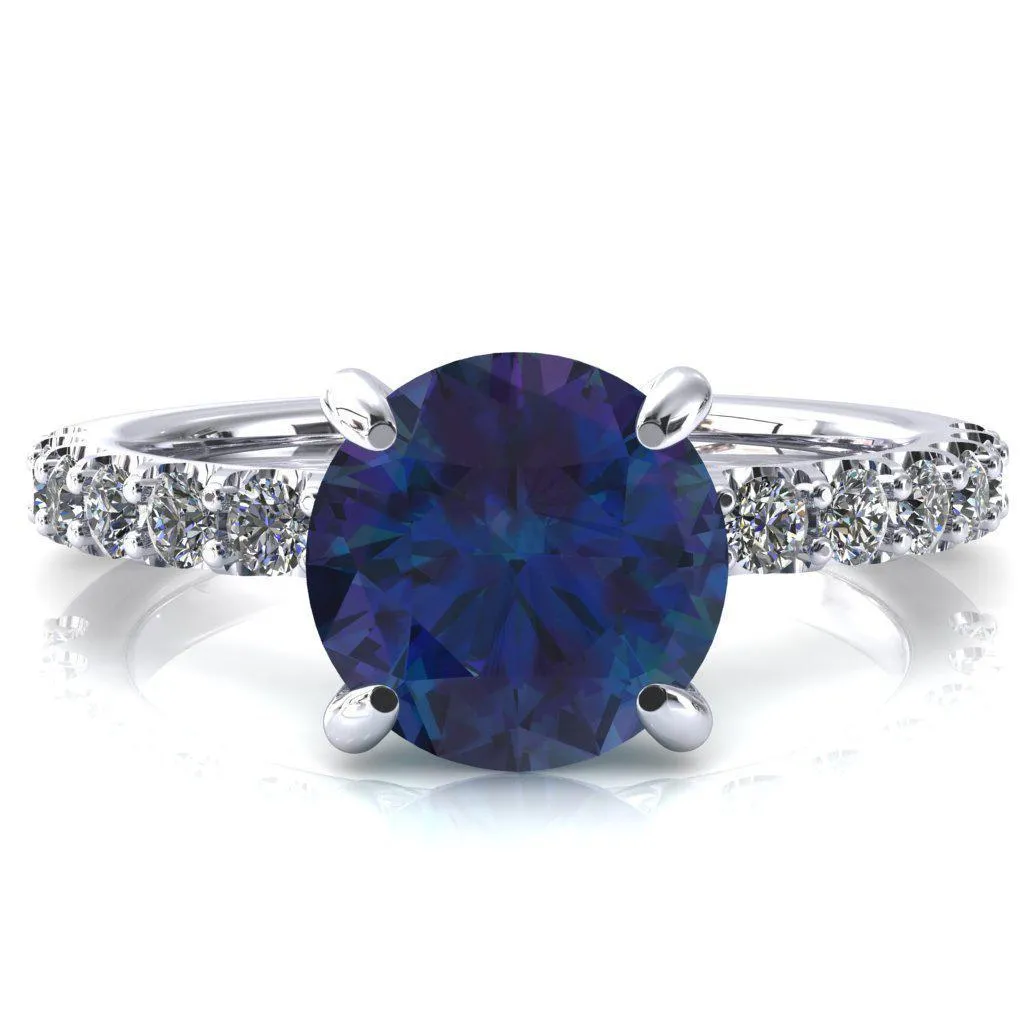Alessi Round Alexandrite 4 Claw Prong 3/4 Micro Pave Engagement Ring