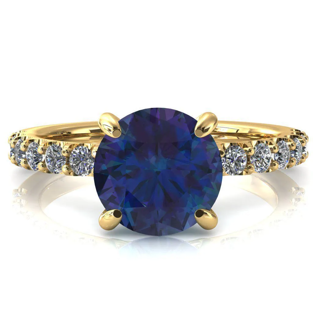 Alessi Round Alexandrite 4 Claw Prong 3/4 Micro Pave Engagement Ring