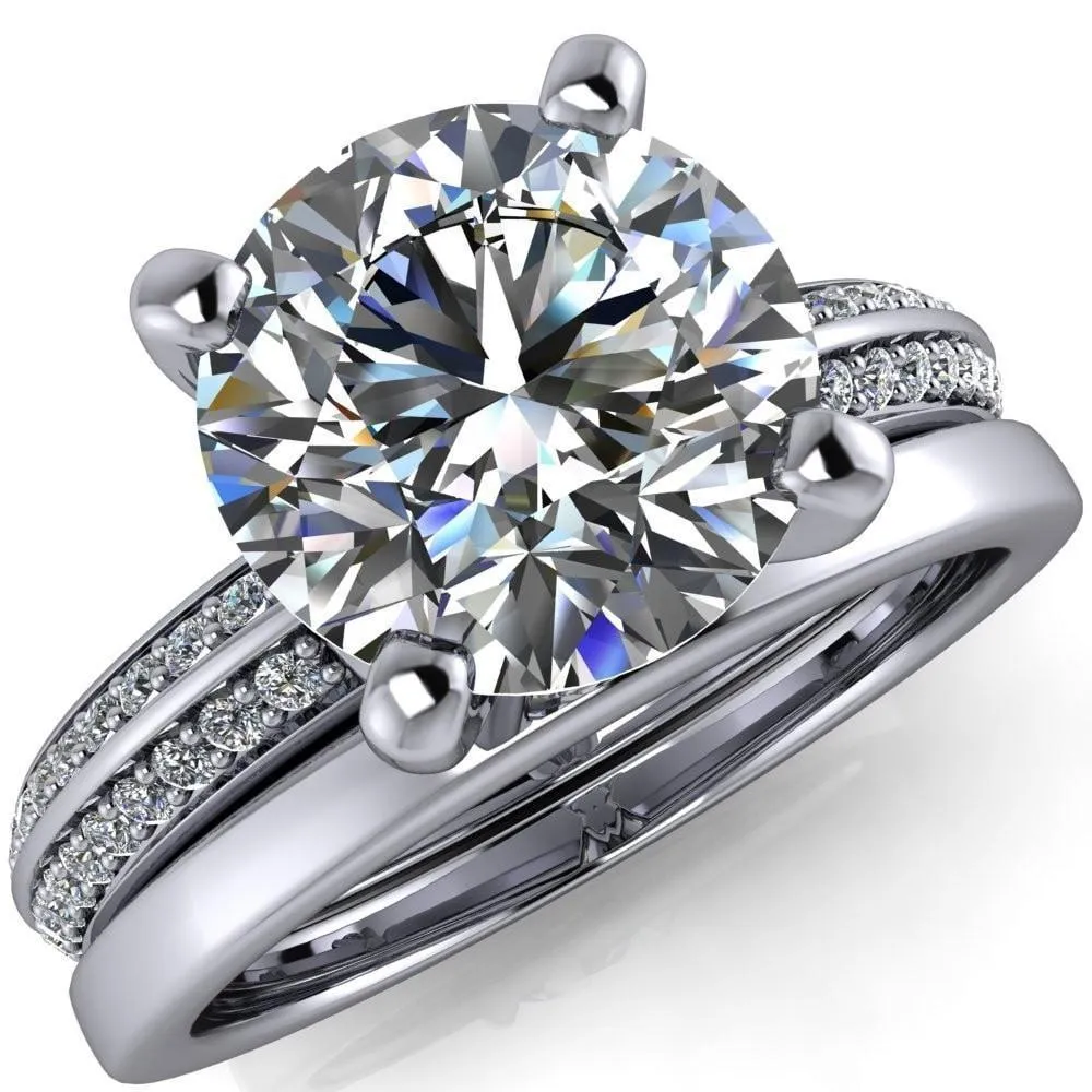 Alicia Round Center Stone Charmed Double Sided Diamonds Design Engagement Ring