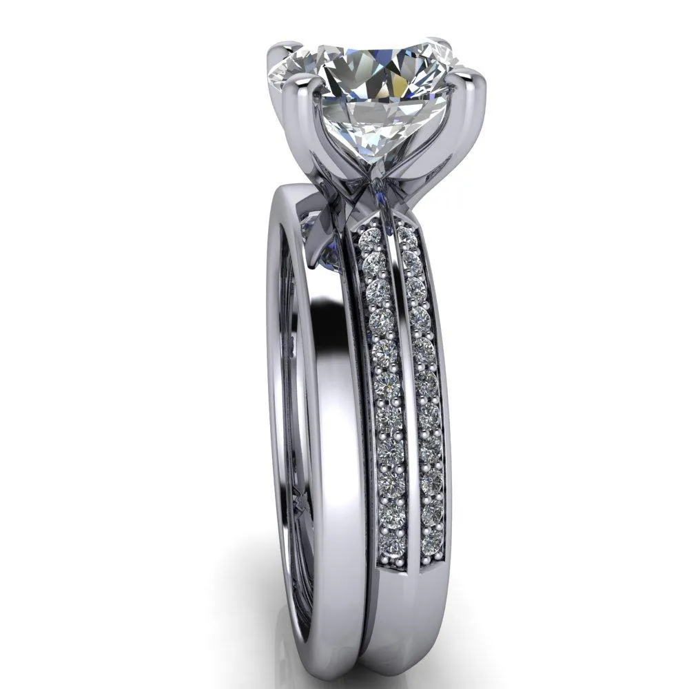 Alicia Round Center Stone Charmed Double Sided Diamonds Design Engagement Ring