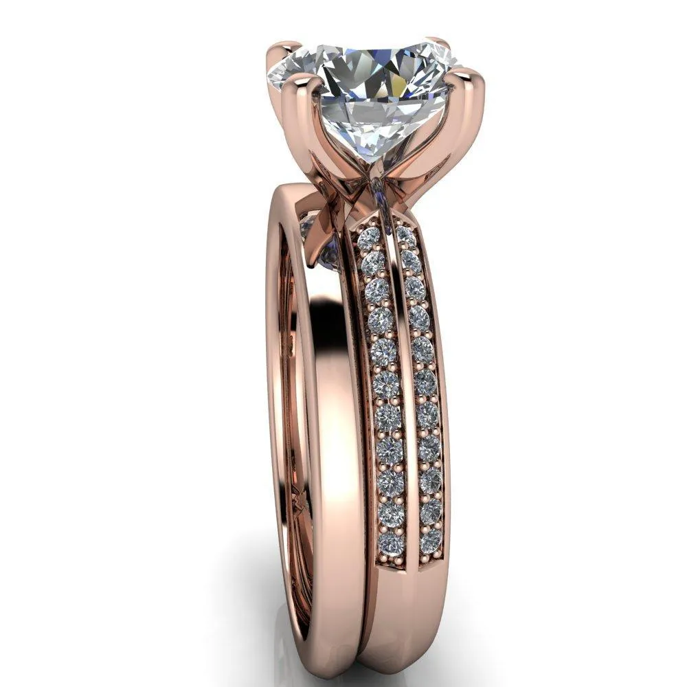 Alicia Round Center Stone Charmed Double Sided Diamonds Design Engagement Ring