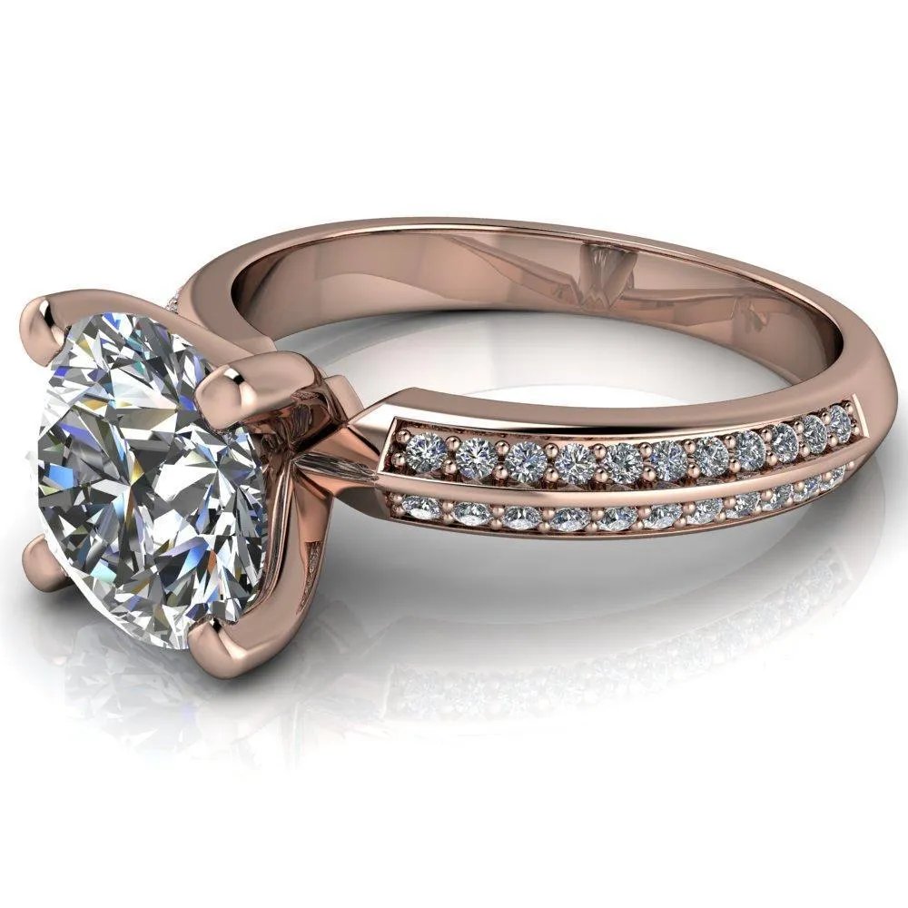 Alicia Round Center Stone Charmed Double Sided Diamonds Design Engagement Ring