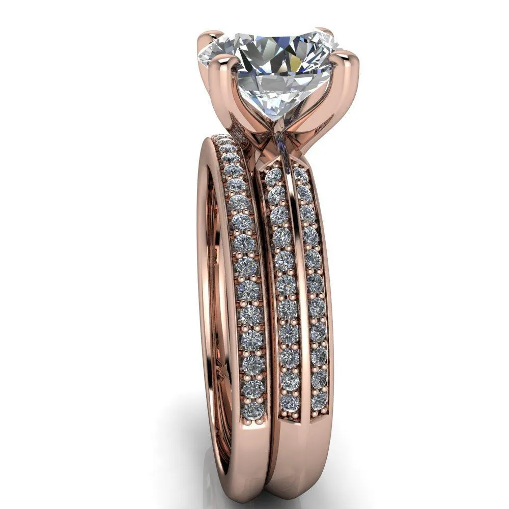Alicia Round Center Stone Charmed Double Sided Diamonds Design Engagement Ring