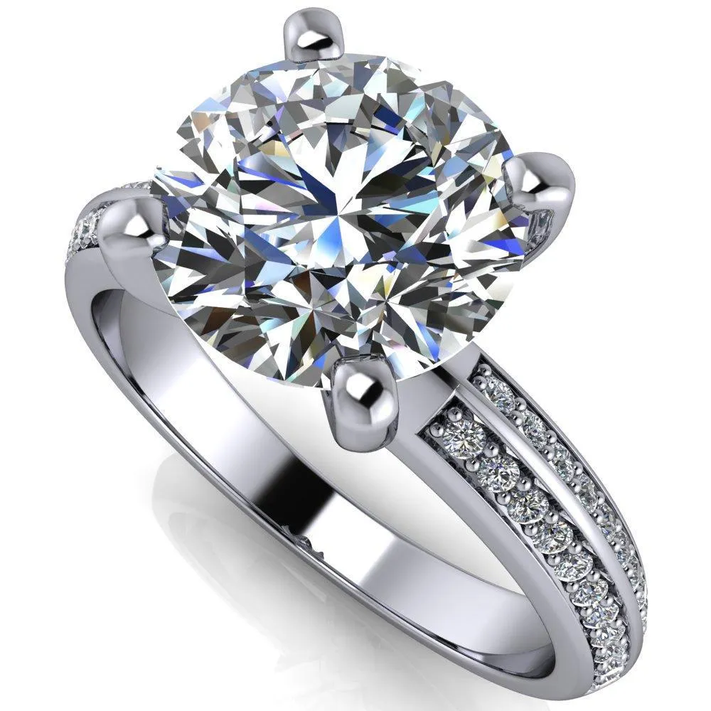 Alicia Round Center Stone Charmed Double Sided Diamonds Design Engagement Ring