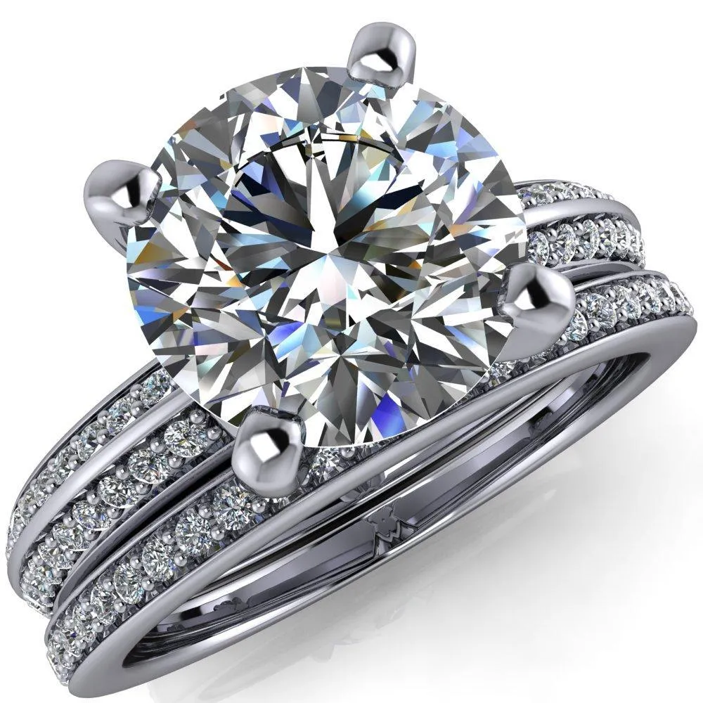Alicia Round Center Stone Charmed Double Sided Diamonds Design Engagement Ring