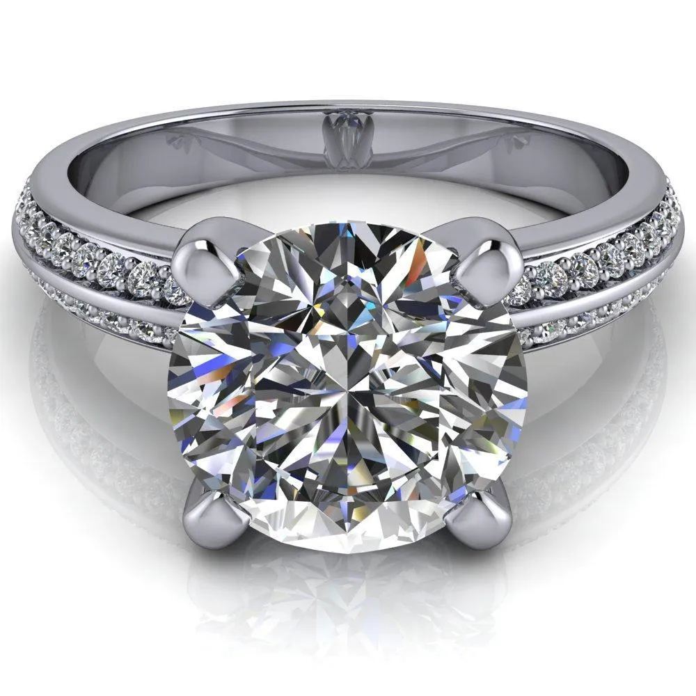 Alicia Round Center Stone Charmed Double Sided Diamonds Design Engagement Ring