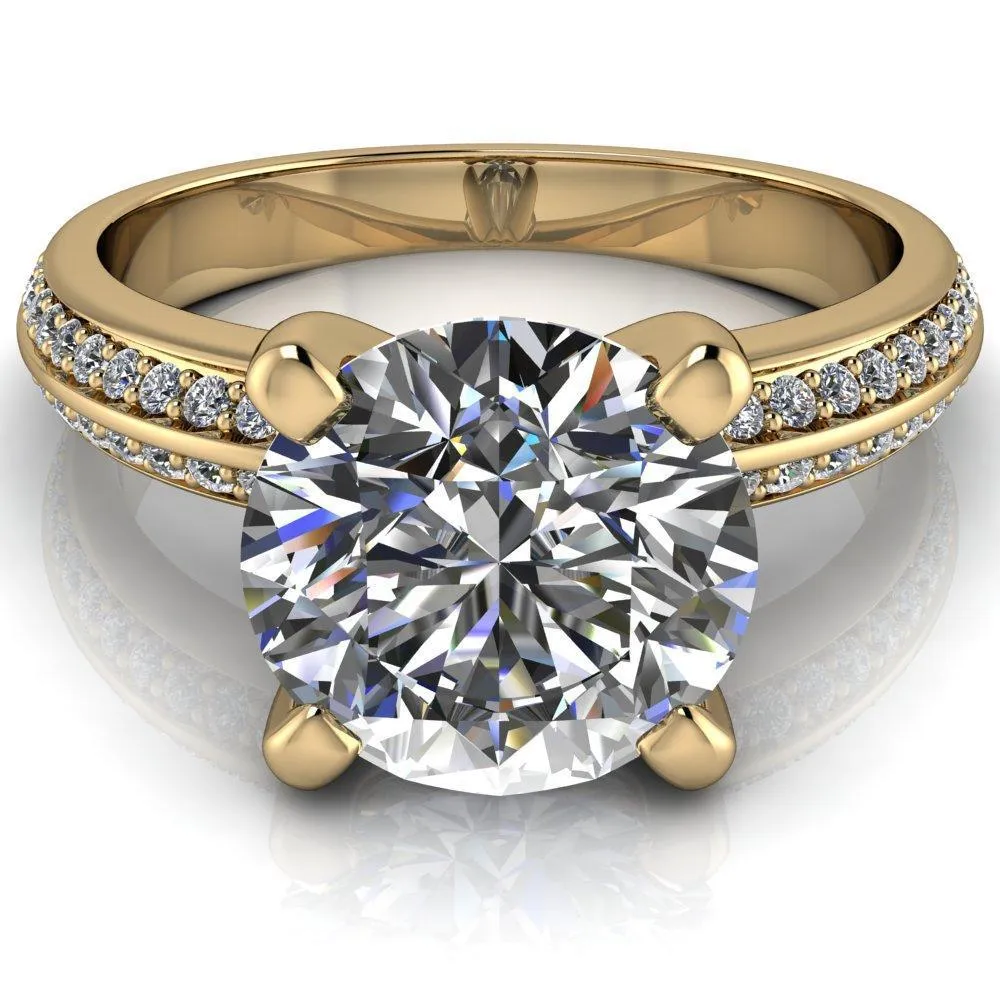 Alicia Round Center Stone Charmed Double Sided Diamonds Design Engagement Ring