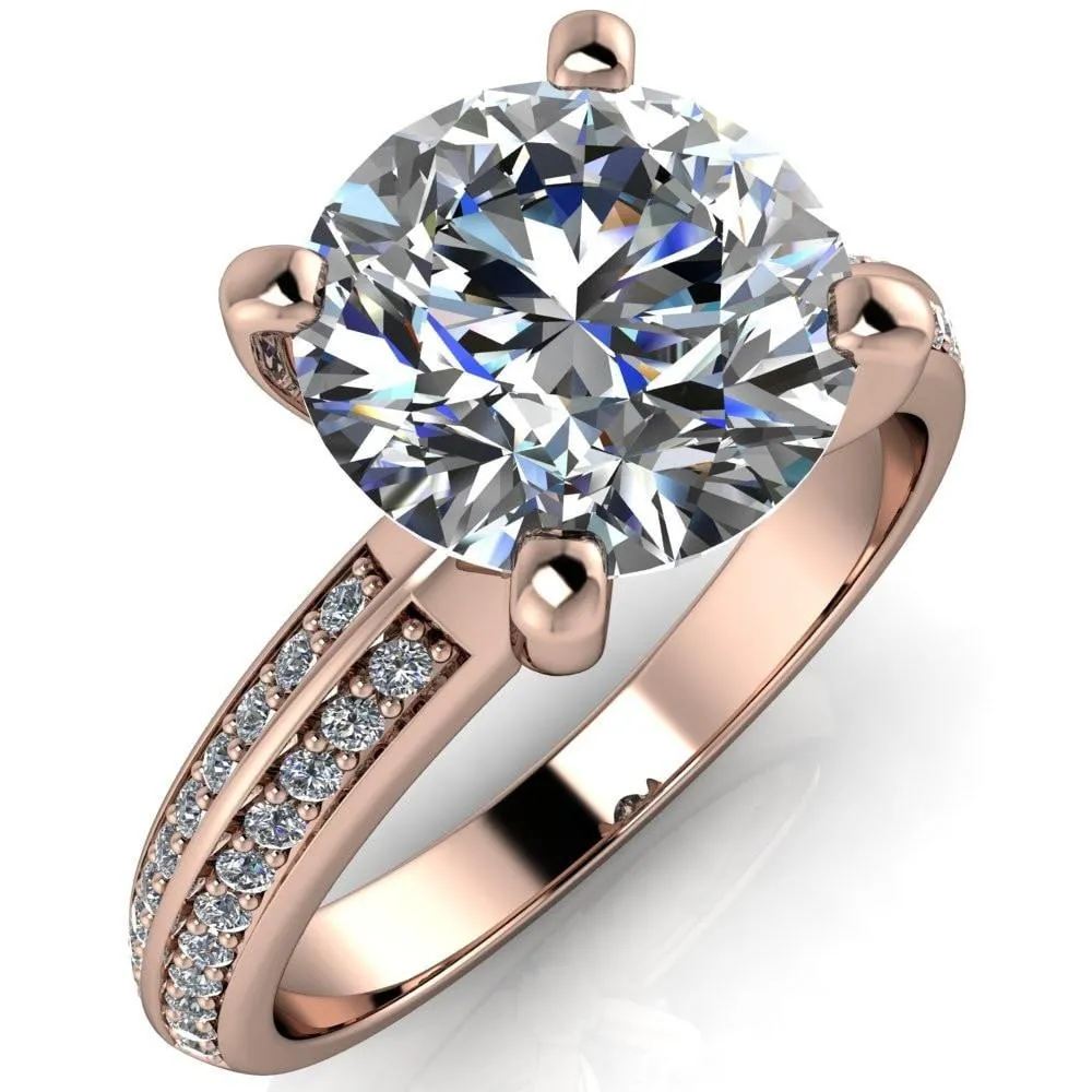 Alicia Round Center Stone Charmed Double Sided Diamonds Design Engagement Ring