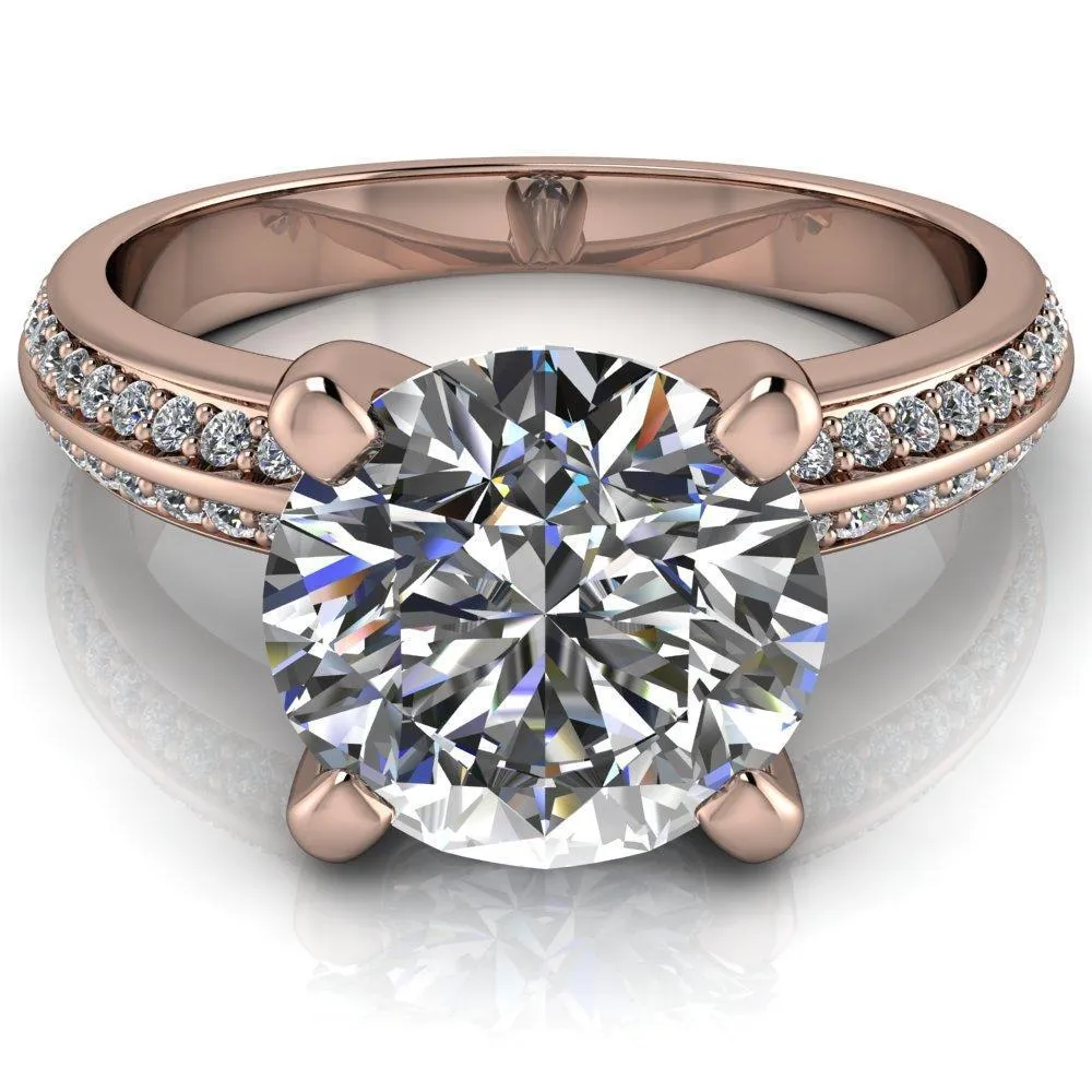 Alicia Round Center Stone Charmed Double Sided Diamonds Design Engagement Ring