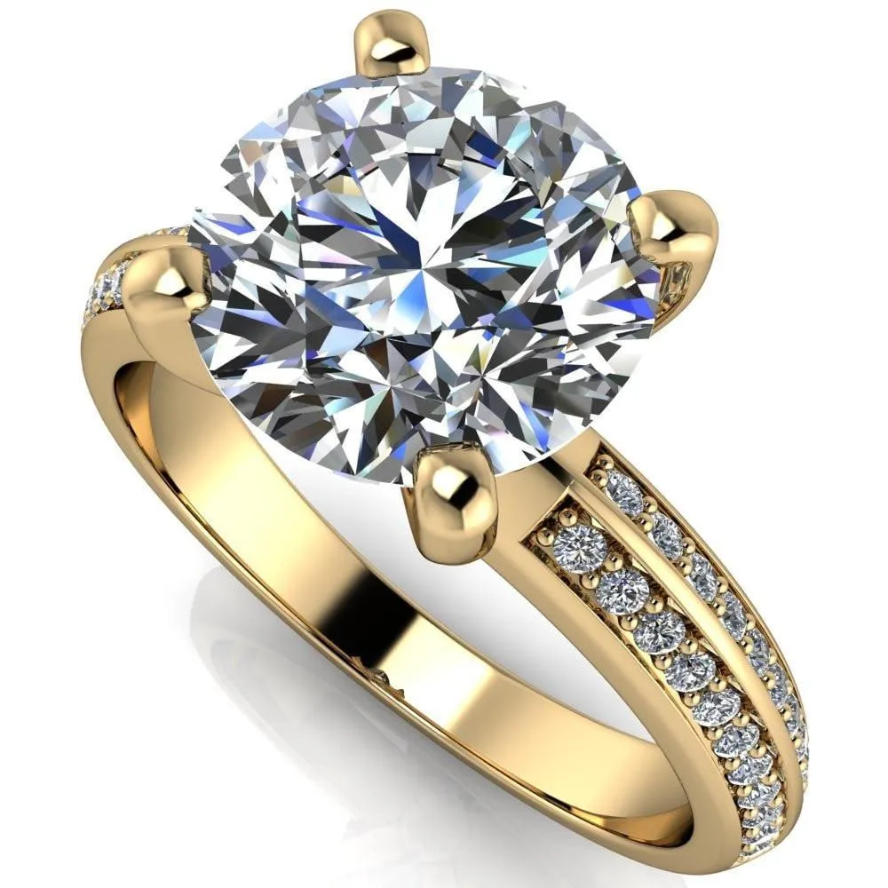 Alicia Round Center Stone Charmed Double Sided Diamonds Design Engagement Ring