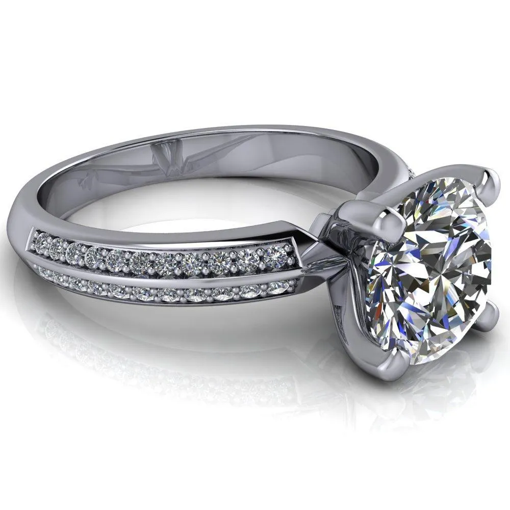 Alicia Round Center Stone Charmed Double Sided Diamonds Design Engagement Ring
