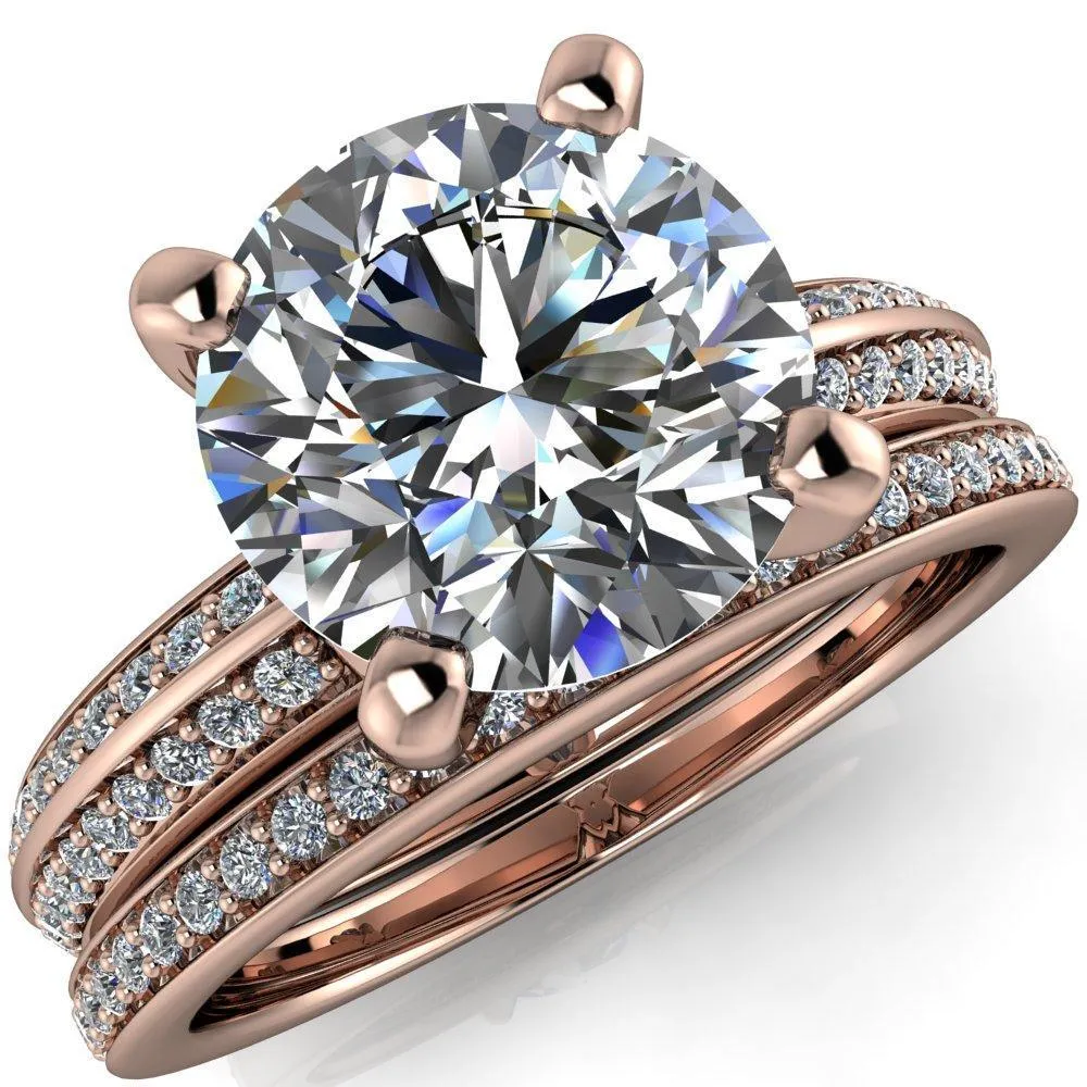 Alicia Round Center Stone Charmed Double Sided Diamonds Design Engagement Ring