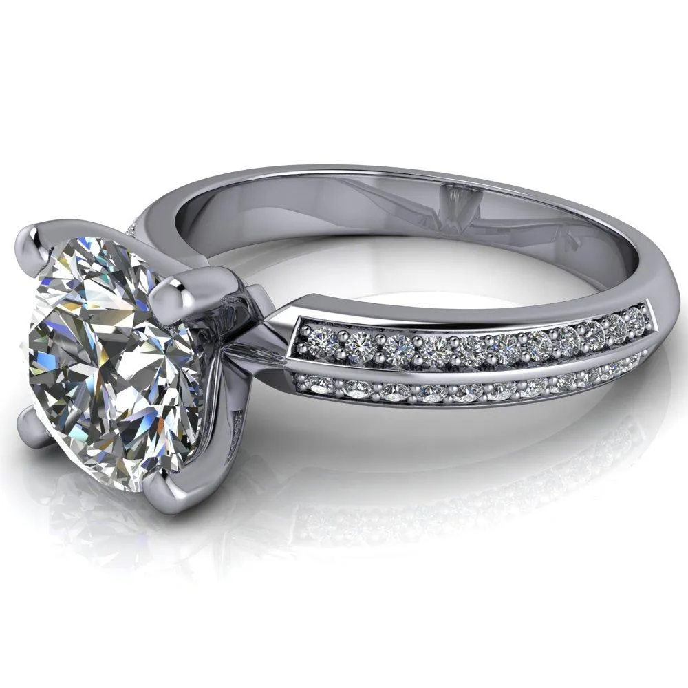 Alicia Round Center Stone Charmed Double Sided Diamonds Design Engagement Ring