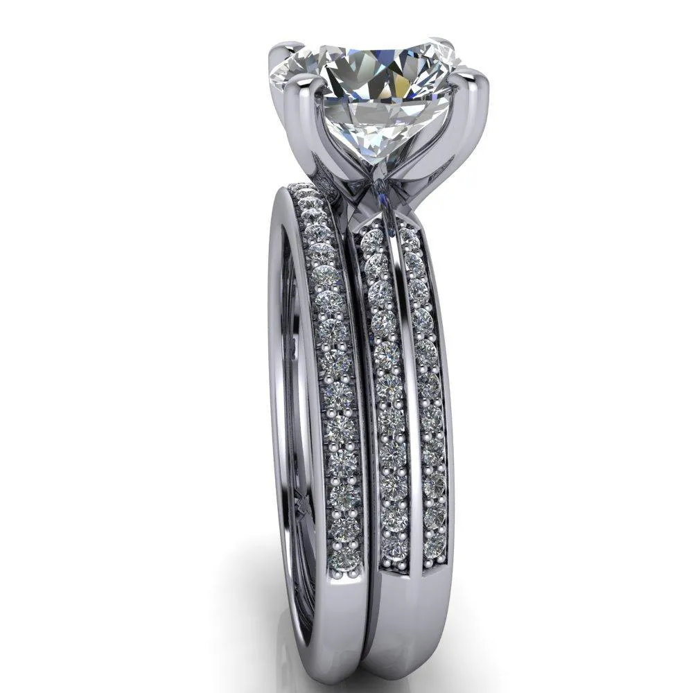 Alicia Round Center Stone Charmed Double Sided Diamonds Design Engagement Ring